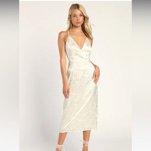 Lulu’s Elegant Essence Cream Floral Print Satin Midi Dress